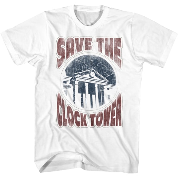 Distressed White Save The Clock Tower Back To The Future T-Shirt L