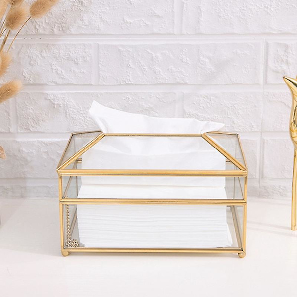 Praktisk Guld Glas Spejl Vævsæske Eksklusiv Glas Kosmetik Vævsopbevaringsæske Elegant Gave