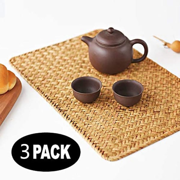 6-pak, Naturlige Havgress Underlag, 45cm x 30cm, Håndvevde Rektangulære Rattan Underlag