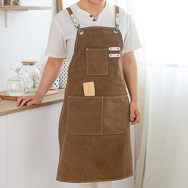Unisex arbetsförkläde i canvas snickarförkläde med 3 verktygsväskor för verkstad köksträdgård keramik cra