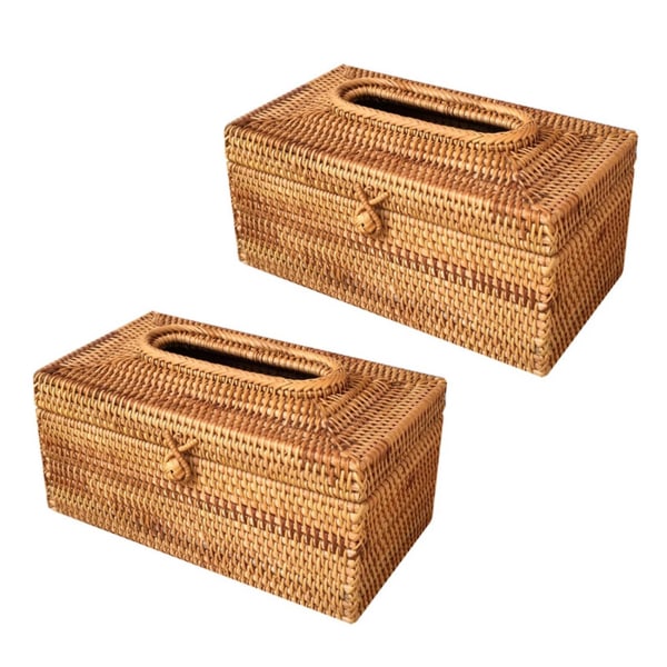 2X Papirholder Rattan Vevboks Elegant Hjemmedekor Håndlaget Skrivebord Vevboks Serviettgate