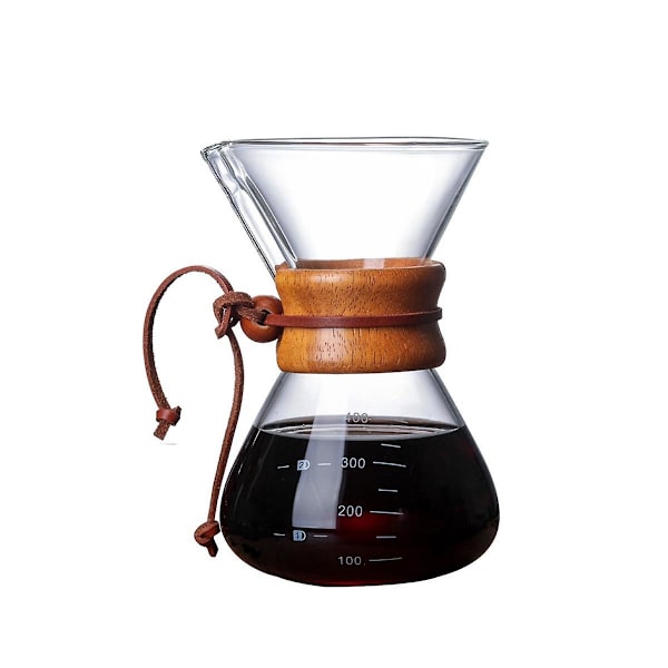400 ml Klassisk Glaskaffekanna med Trähandtag Värmebeständig Häll över Kaffe Maker Manuell Kaffe