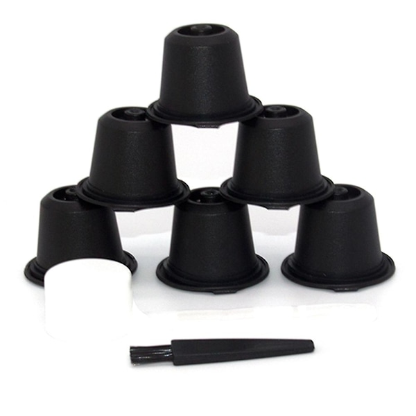 6 stk Genanvendelige Kaffe Kapsler Kaffe Filter Kop Maskine Kapsel Plastik Filter, Sort
