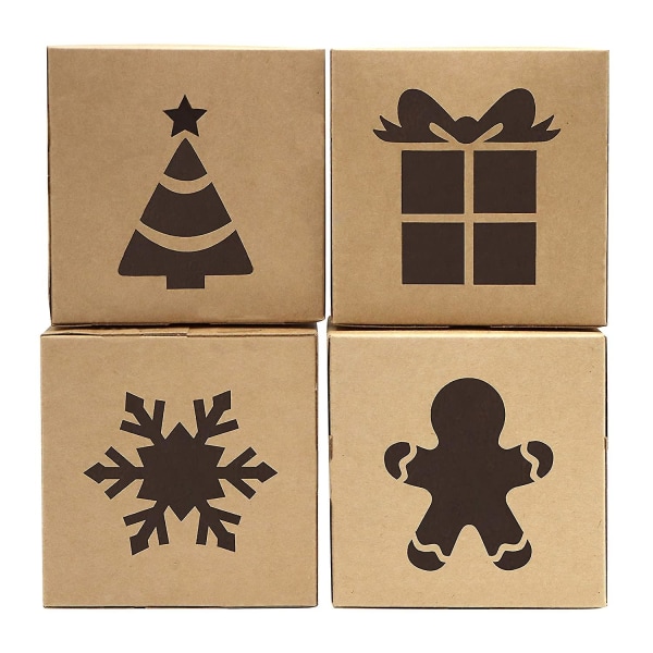 Sett med 30 Kraft Papp Emballasjebokser for Bakverk, 4x2,5 Tommer, Automatisk Pop-Up, for Julecupcakes, Cookies
