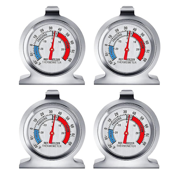 4-pack kylskåpstermometer med röd indikatortermometer för frys kylskåp kyl med h
