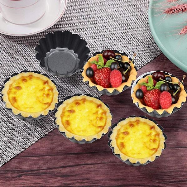 14 Pak Tartforme Bagekopper, Non-Stick Blomster Muffinsform, Genanvendelige Cupcake Pieforme, Kulstof