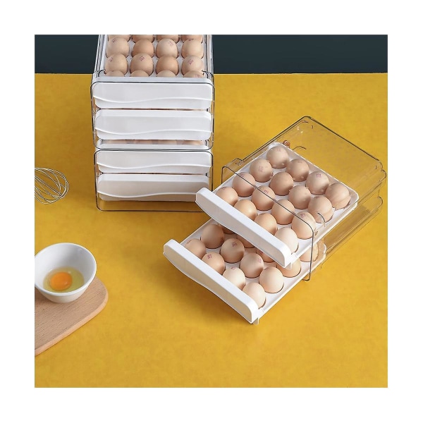 Ägghållare för kylskåp med 32 kapacitet, äggbehållare för kylskåp, äggförvaringsbehållare med 2 lådor