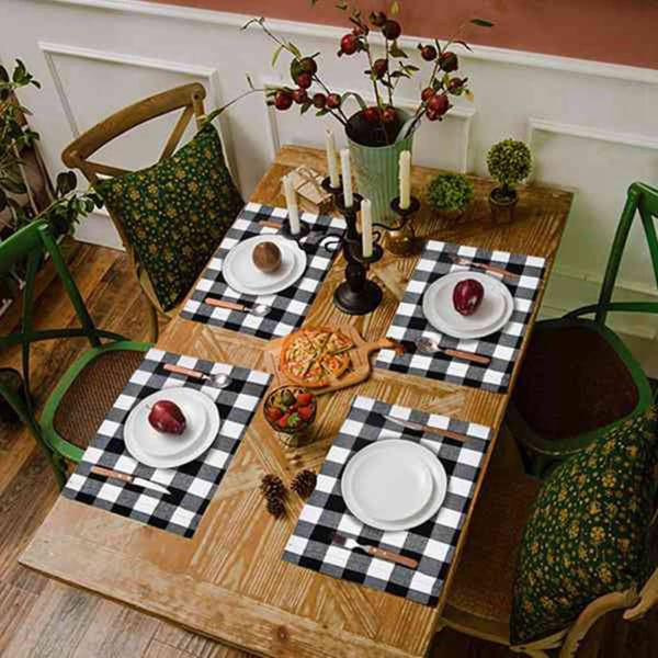 8 st svartvita ruta bordstabletter Bordsunderlägg bordstabletter Bordstabletter för vardagsplacering, bondgård