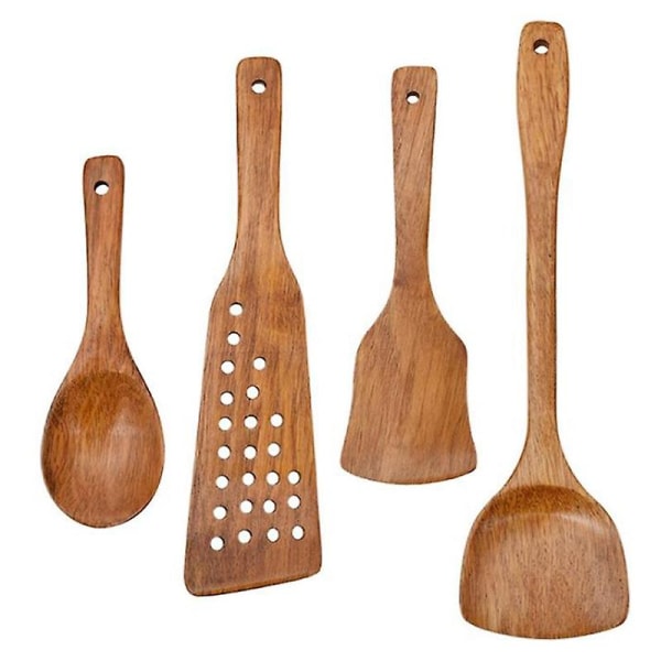 4 stycken köksredskap i trä, matlagningsredskap för matlagningsredskap med non-stick träspatel, hållbar kock
