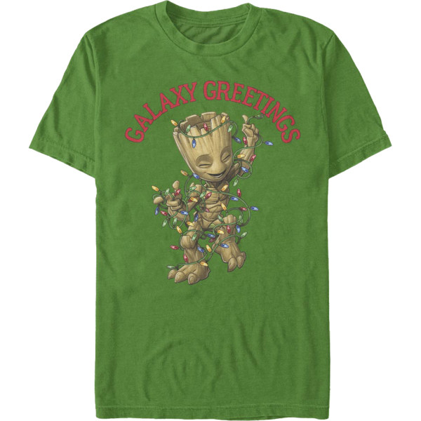 Galaxy Greetings Groot Christmas Lights Marvel Comics T-shirt Ny L