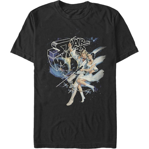 Luke Skywalker og Prinsesse Leia Svinger I Aktions Star Wars T-Shirt M