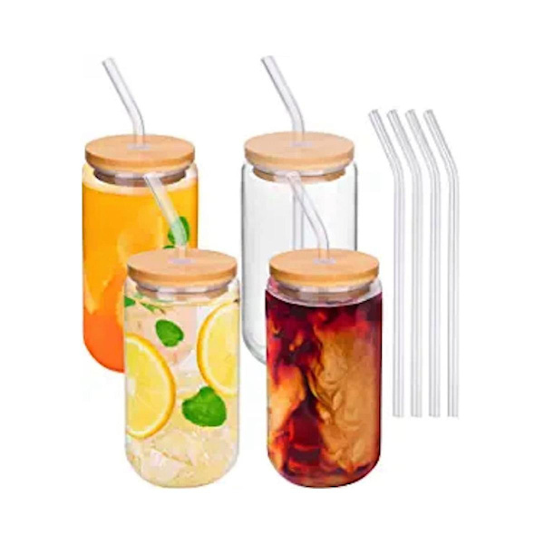 Lasillinen oljella - 16oz juomalasit, 4 kpl - Lasikahvikupit oljella - söpö