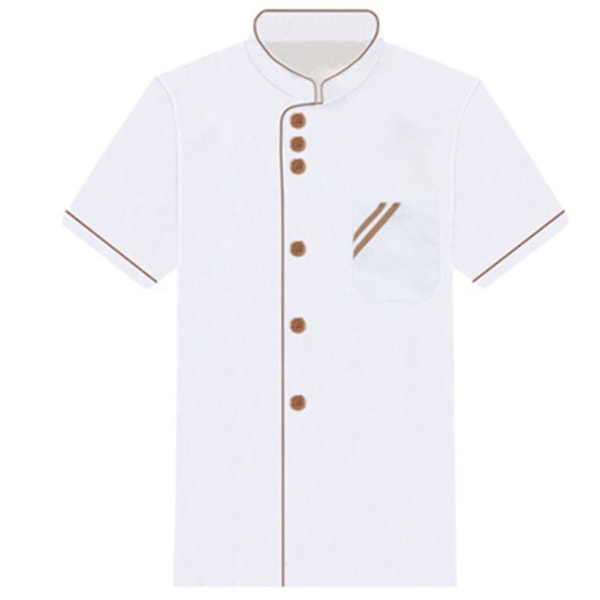 Unisex Kort Langærmet Kokkejakke Hotel Køkken Service Uniform Arbejdstøj White and Coffee M Short Sleeve