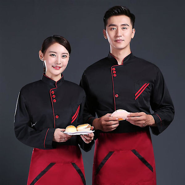 Unisex Kort & Långärmad Kockjacka Hotellkök Serviceuniform Arbetskläder Red and Black XL Short Sleeve