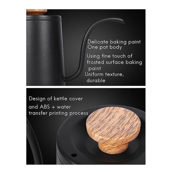 600ml Dryp Kaffeemaskine Rustfrit Stål Lang Svanehalsudløb - Sort