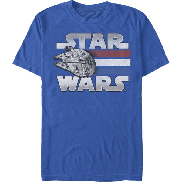 Retro Millennium Falcon Rød Hvid Blå Striber Star Wars T-Shirt L