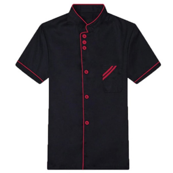 Unisex Kort og Lang Ermet Kokkejakke Hotell Kjøkken Service Uniform Arbeidsantrekk Black and Red L Long Sleeve