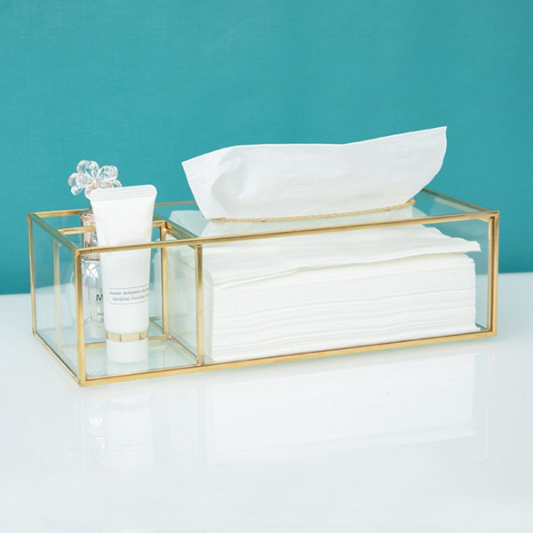 Hushållspappershållare Geometrisk Glas Guld Papperslåda Rektangulär Transparent Cellofan Papperslåda