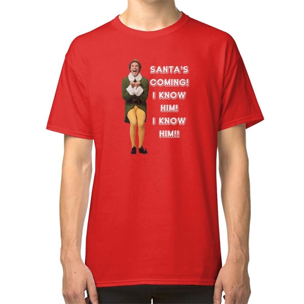 SANTA'S COMING! I KNOW HIM! Elf The Movie Will Ferrell Buddy Christmas T-shirt black M