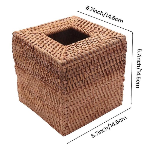 Firkantet Rattan Vevbokslokk, Håndvevd Vikker Vevholder, 5.7X5.7 Tommer, Tre Farge