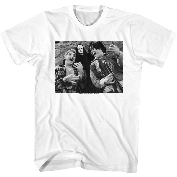 Sort og Hvid Luftguitar Bill og Ted T-shirt L