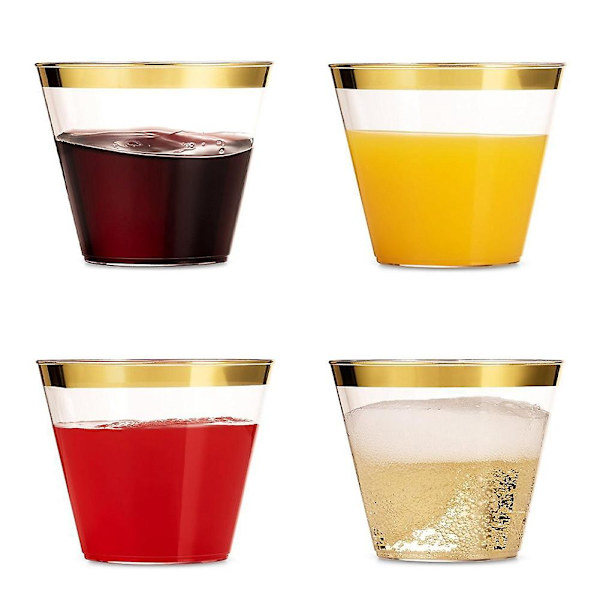 Gyllene Plastkoppar 9oz Engångskoppar Plastvinglas Partykopp Transparent Plastkopp