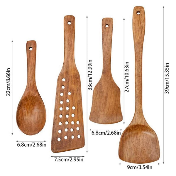 4 stycken köksredskap i trä, non-stick träspatel