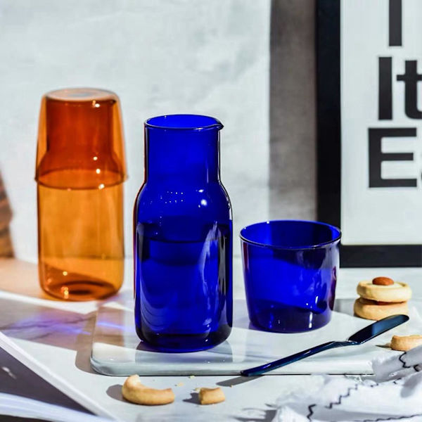 2 st Klar Candyfärgad Glas Te-kopp Set Lätt Värmebeständig Dricksjuice Koppar med Fat