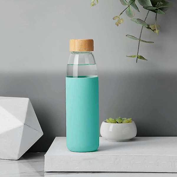 500ml enkel design bambu lock vattenflaska glas med bambu lock och silikon skydd sle