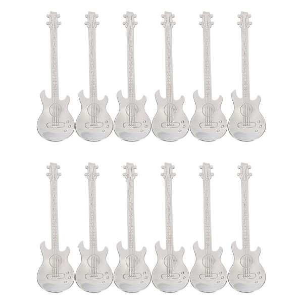 Gitarrkaffesked 12-pack kreativ söt sked rostfritt stål tesked omrörningssked gitarr s