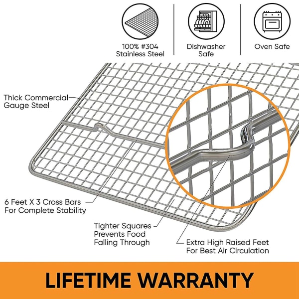 Kylningsgaller och grill, passar kvartalsbleck, rostfritt stål, tråd för bakning av kakor, bacon