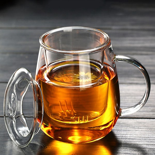 2 st 380 ml Tekoppar med Lock och Sil, Kaffekopp Teuppsättning Kopp Öl Dryck Kontorskopp Vinglas Glas