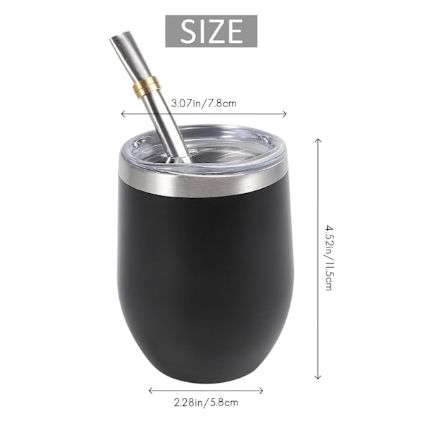 Yerba-tekopp-set 12oz, Dubbelväggig Rostfritt Stål Kaffe Mugg med Lock 2 Bombillas Sugrör & Bru