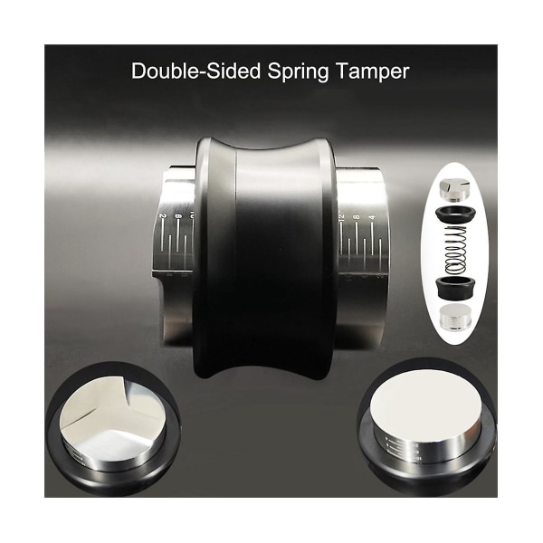 Tamper 51mm, Dobbel 2-i-1 Nivelleringsdispenser Justerbar Flat Spring Tamper med Gradert Kaffeverktøy