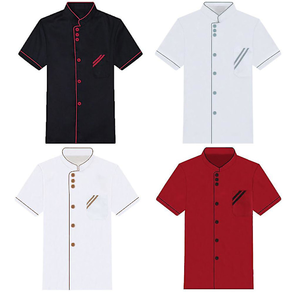 Unisex Kort & Långärmad Kockjacka Hotellkök Serviceuniform Arbetskläder Red and Black L Short Sleeve