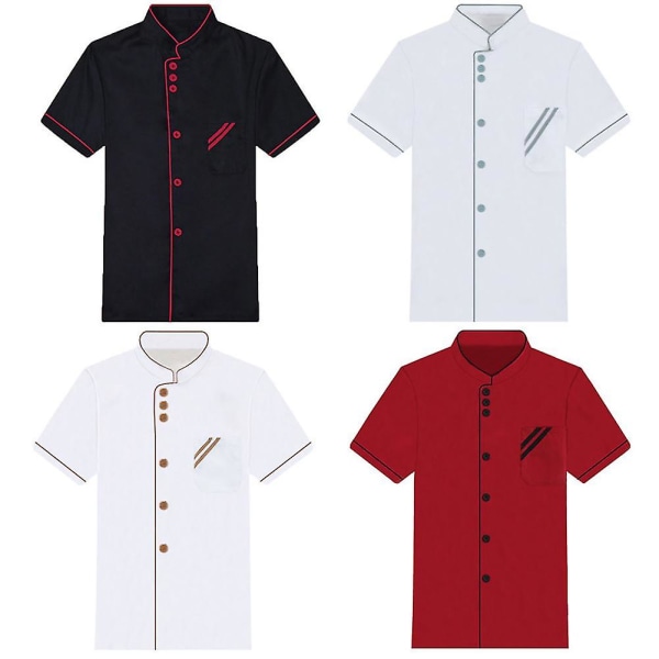 Unisex kort långärmad kockjacka kappa Hotell kök Service Uniform arbetskläder Red and Black L Short Sleeve