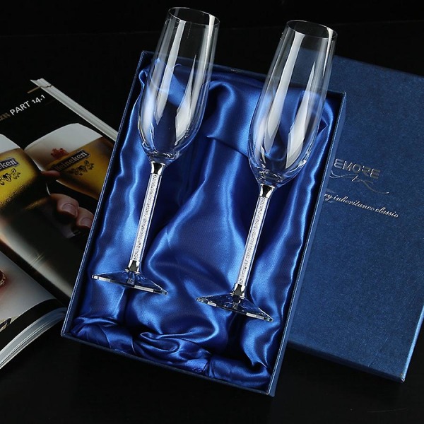2Pc Bröllopsglasögon Personlig Champagne Flute Crystal Party Favor Toast Glas Bägare