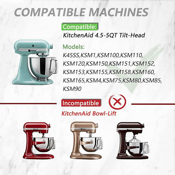 Fleksibel Kant-Paddlesett for KitchenAid 4.5-5 Qt Tilt-Head Stand Mixer