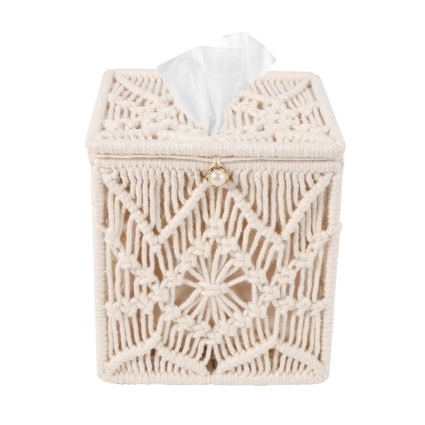 Tissue Box Lock Boho Decor Fyrkantig vävnadshållare med pärlknapp Spetsservettorganisation