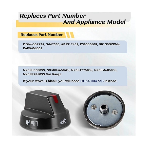 dg64-00473B Toppknott-utskifting for komfyrknapper Utskifting nx58m6850sg Nx58h5600ss Nx58h5650ws