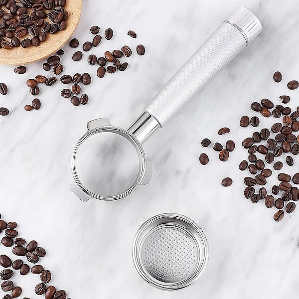 54 mm pohjaton portafilteri, 53 mm espresson tamppaaja 8-sarjan espressokoneille, korilla, hopea