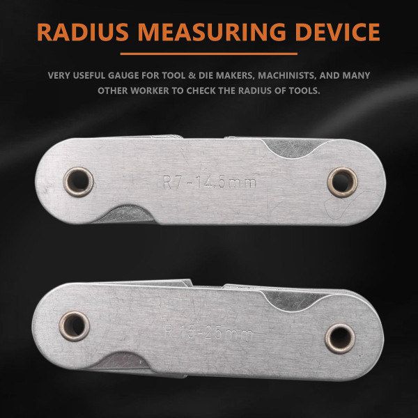 Radiusmålersett, 4 stk Rustfritt Stål Radius Fillet Måleverktøy (R0.3-1.5/ R1-6.5/ R7-14.5