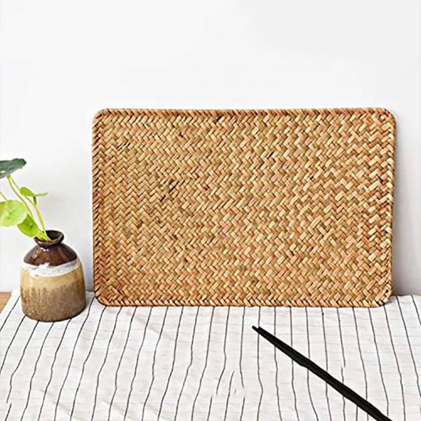 6-pak, Naturlige Havgress Underlag, 45cm x 30cm, Håndvevde Rektangulære Rattan Underlag