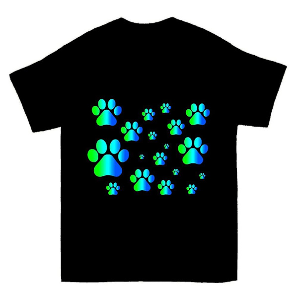Blå-grøn Ombre Pawprint Mønster T-shirt M