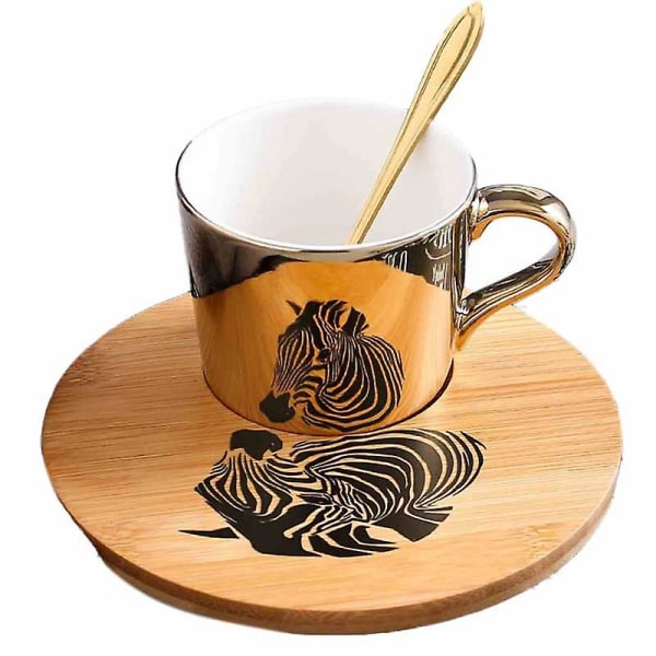 Gold Mirror Reflection Cup och träfat kaffekopp (zebra) C
