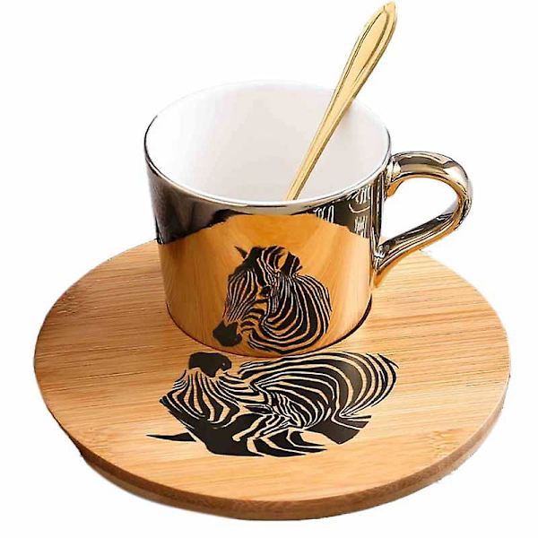 Guld Spejlrefleksion Kop og Træ Underkop Kaffekop (Zebra) C