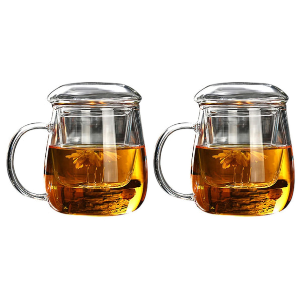 2X 380 ml tekopp med lock Sil, kaffekopp Set kopp Öl Dryck Kontorskopp Vinglas glas