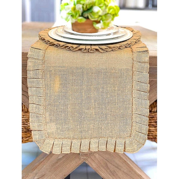 Rustik lantlig Burlap-set. jute. (1 brädspel + 4 platsmattor)