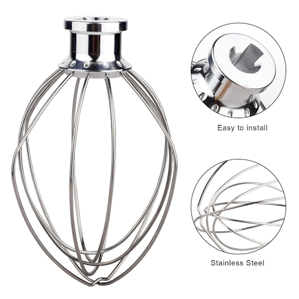 Rustfrit Stål 6 Tråds Piskeris 4,5 Qt Til KitchenAid Stand Mixer K45ww Ksm90 K45