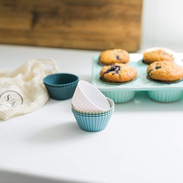 Silikonmuffinsformar, 24-pack, återanvändbara, non-stick, tunga silikonmuffinsformar